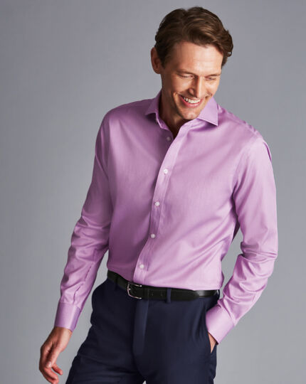 Spread Collar Non-Iron Twill Puppytooth Shirt - Purple