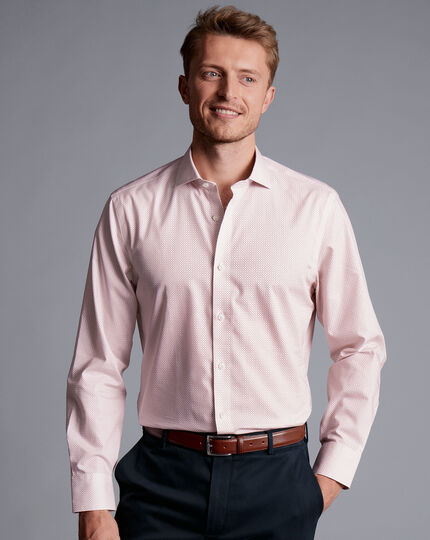 Semi-Cutaway Collar Non-Iron Tear Drop Print Shirt - Pink