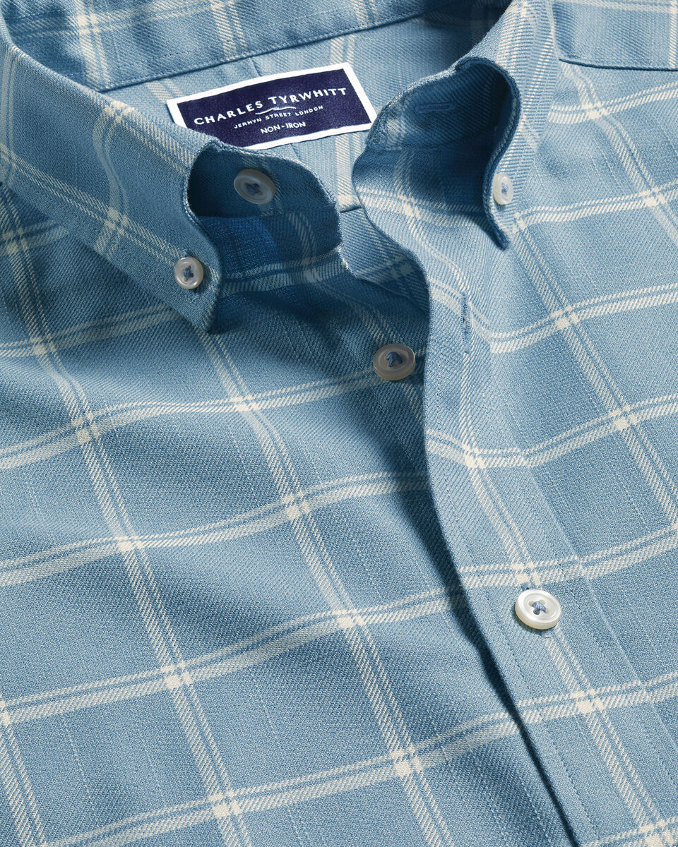 Button-Down Collar Non-Iron Twill Windowpane Check Shirt - Mid Blue ...