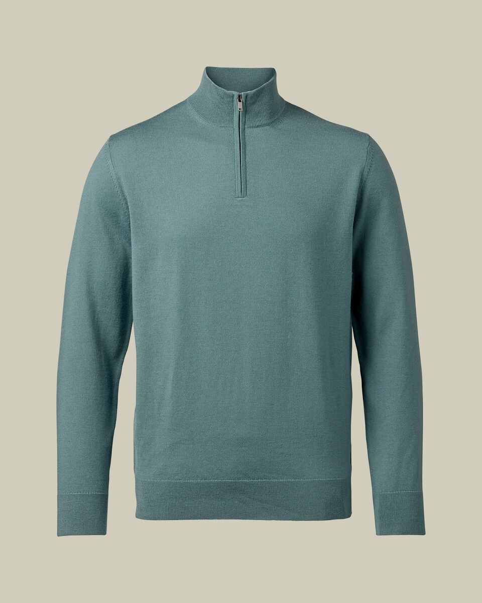 Pure Merino Quarter Zip Jumper - Teal Green