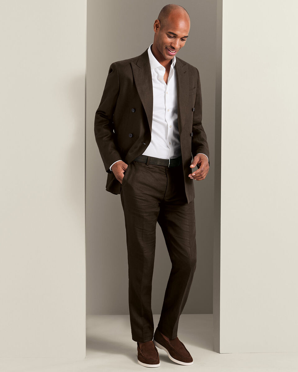 Double Breasted Pure Linen Jacket - Chocolate Brown