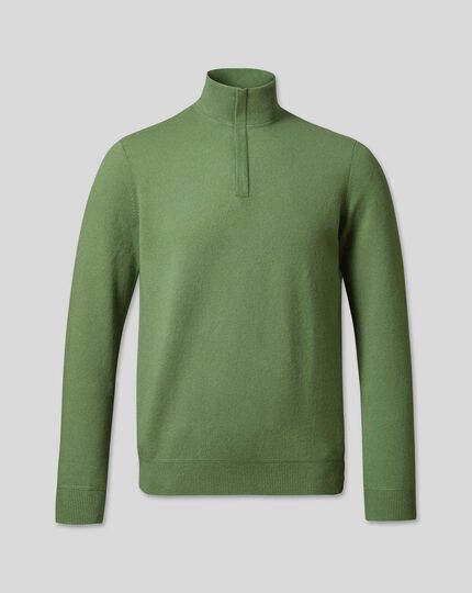 Merino Cashmere Zip Neck Sweater - Olive 