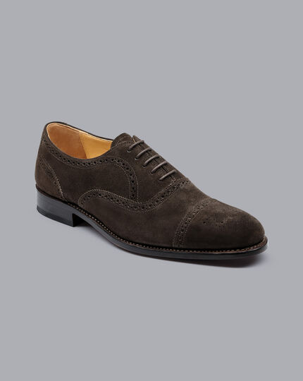 Suede Oxford Brogue Shoes - Dark Chocolate | Charles Tyrwhitt