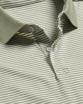 Fine Stripe Jersey Polo - Sage Green & Ecru