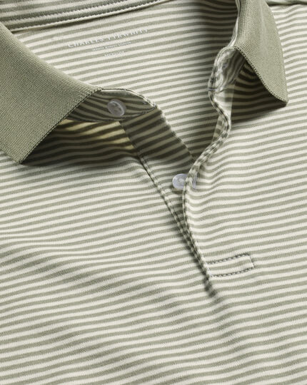 Fine Stripe Jersey Polo - Sage Green & Ecru
