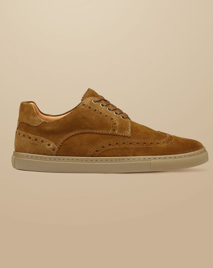 Suede Brogue Trainers - Tobacco Brown