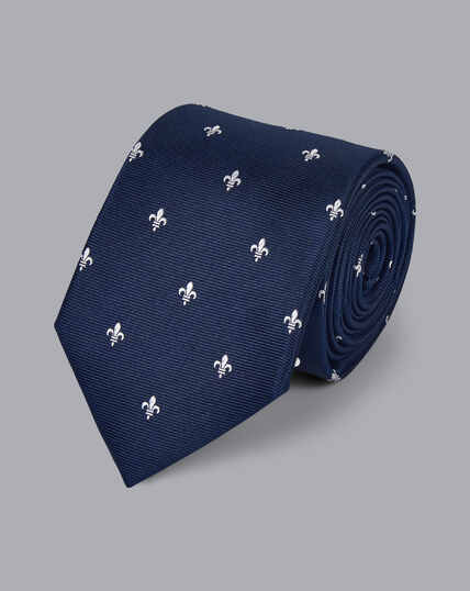 Schmutzabweisende Krawatte aus Seide mit heraldischen Lilien - Französisches Blau