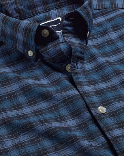 Vorgewaschenes Oxfordhemd mit Button-down-Kragen und Karos - Indigoblau