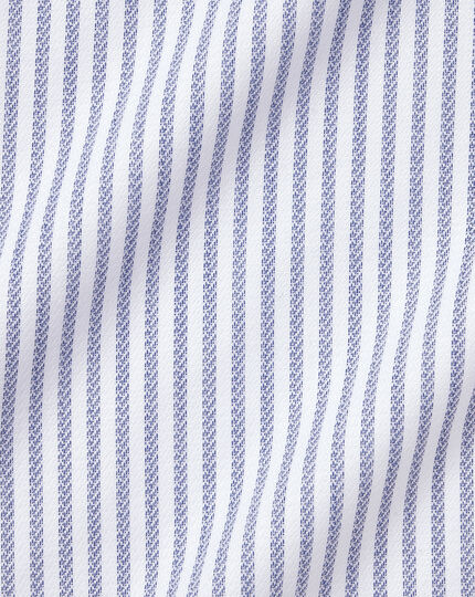 Spread Collar Non-Iron Henley Weave Stripe Shirt - Royal Blue