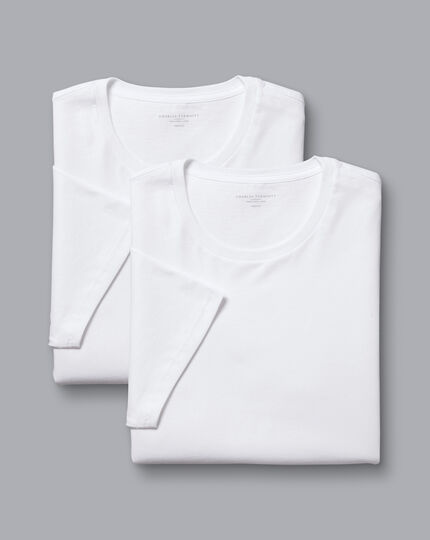2 Pack Crew Neck Cotton Undershirts - White