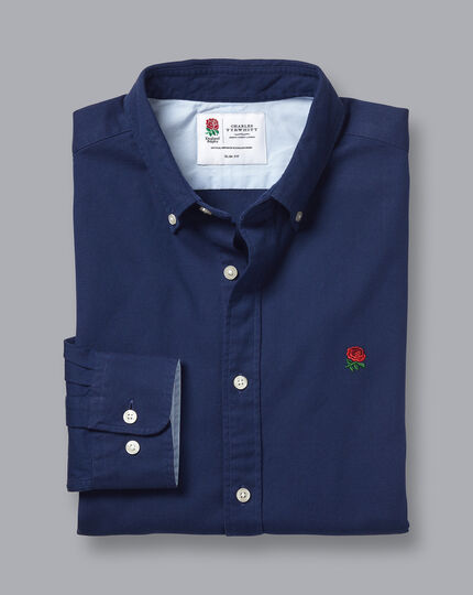 England Rugby Button-Down Collar Washed Oxford Shirt - Royal Blue