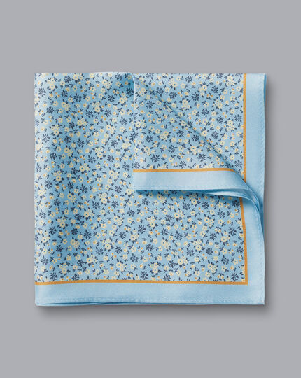 Floral Print Silk Pocket Square - Sky Blue