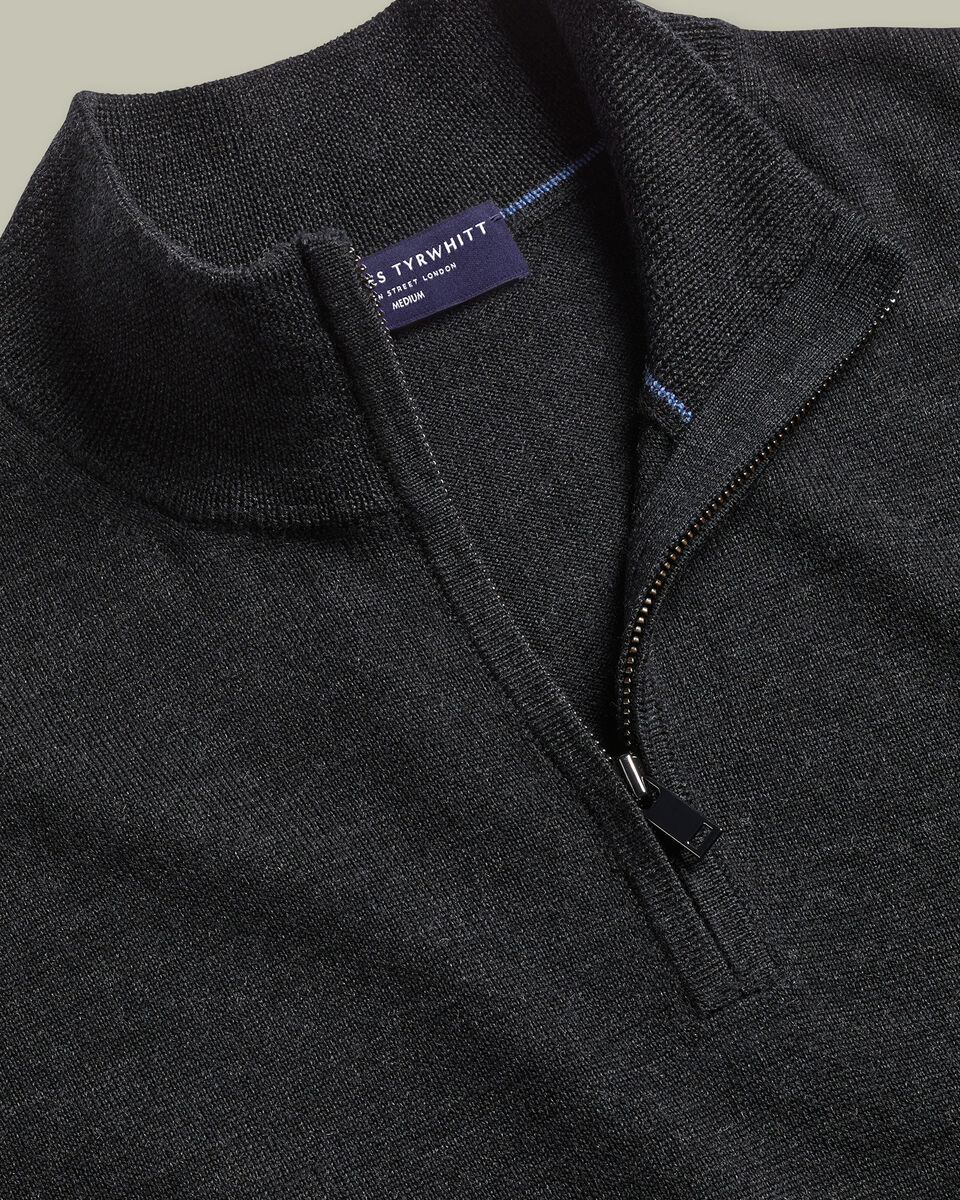 Pull &agrave; col zipp&eacute; en m&eacute;rinos - Anthracite fonc&eacute;