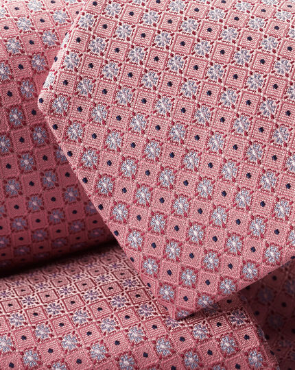 Stain Resistant Mini Floral Silk Tie - Pink & Light Blue