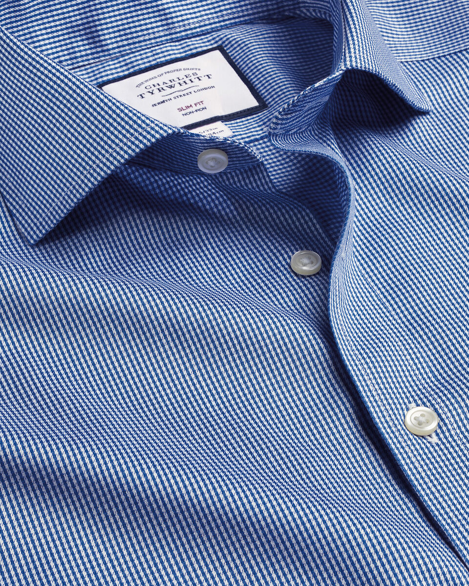 Spread Collar Non-Iron Puppytooth Shirt - Royal Blue | Charles Tyrwhitt