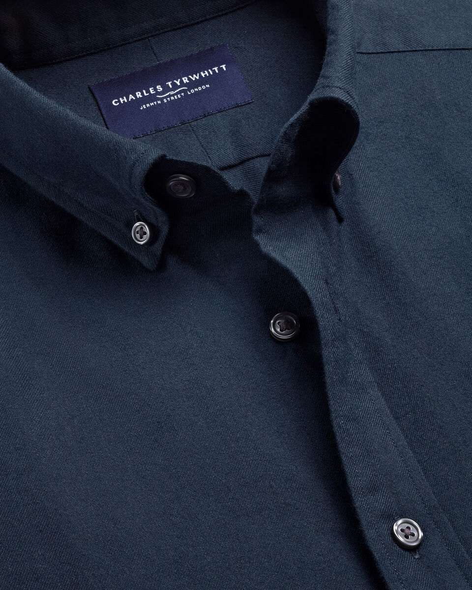 Brushed Flannel Shirt - Navy Blue