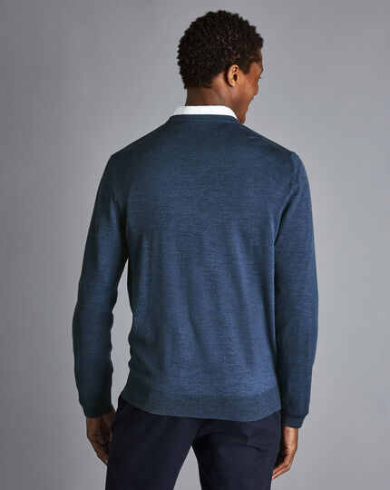 Merino V-Neck Sweater - Indigo Melange