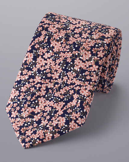 Made With Liberty Fabric Floral Print Cotton Tie - Pink