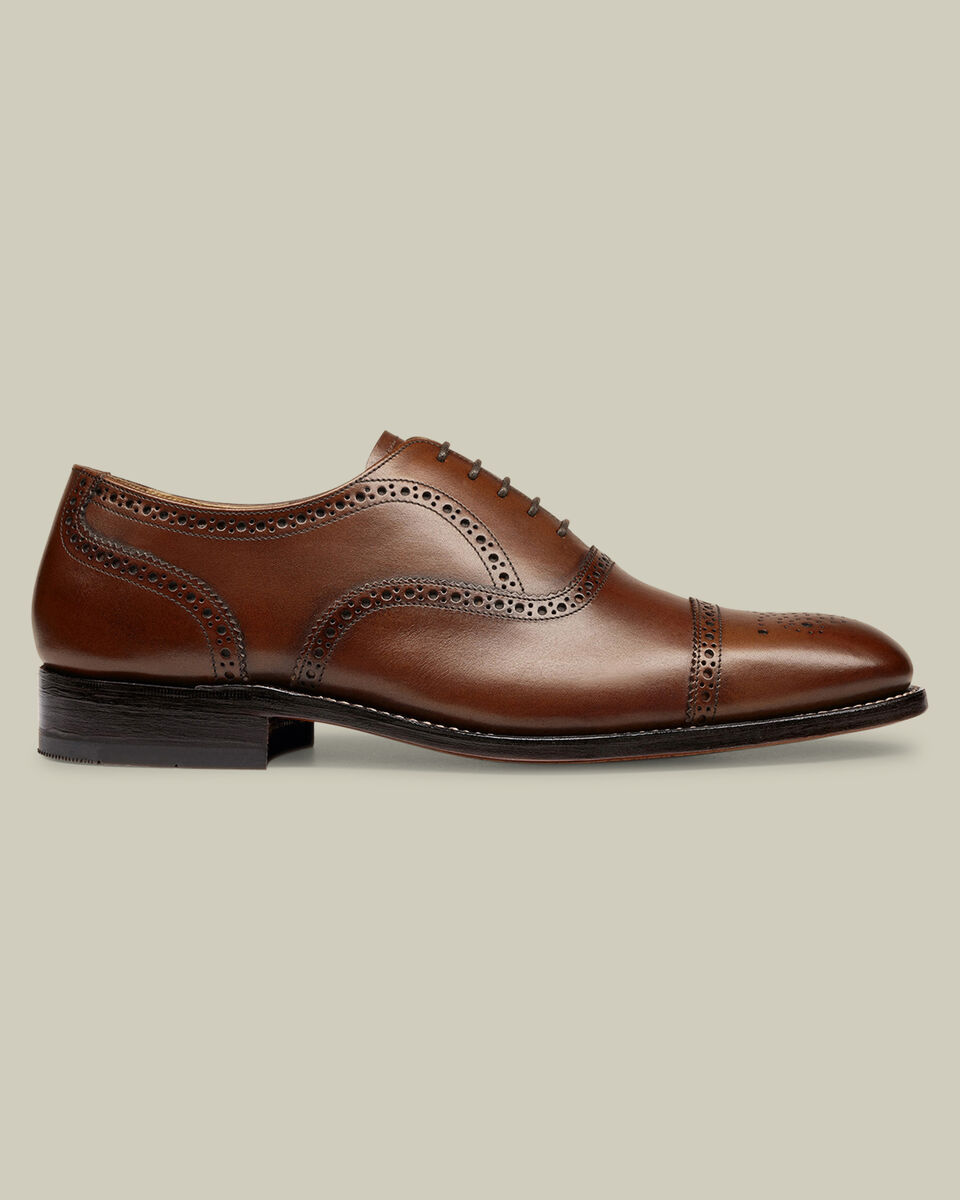 Tan T Bar Brogue Shoe