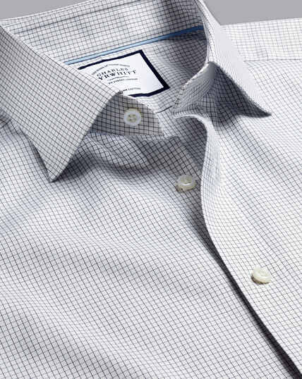 Semi-Cutaway Collar Egyptian Cotton Twill Check Shirt - Navy & Green