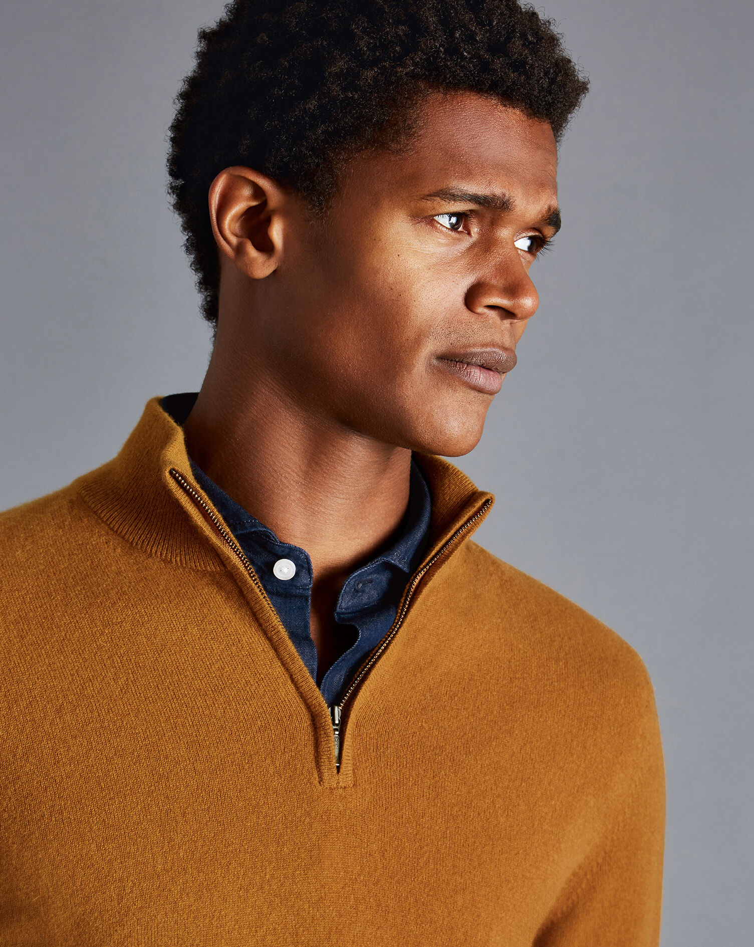 Cashmere Zip Neck Jumper - Mustard 