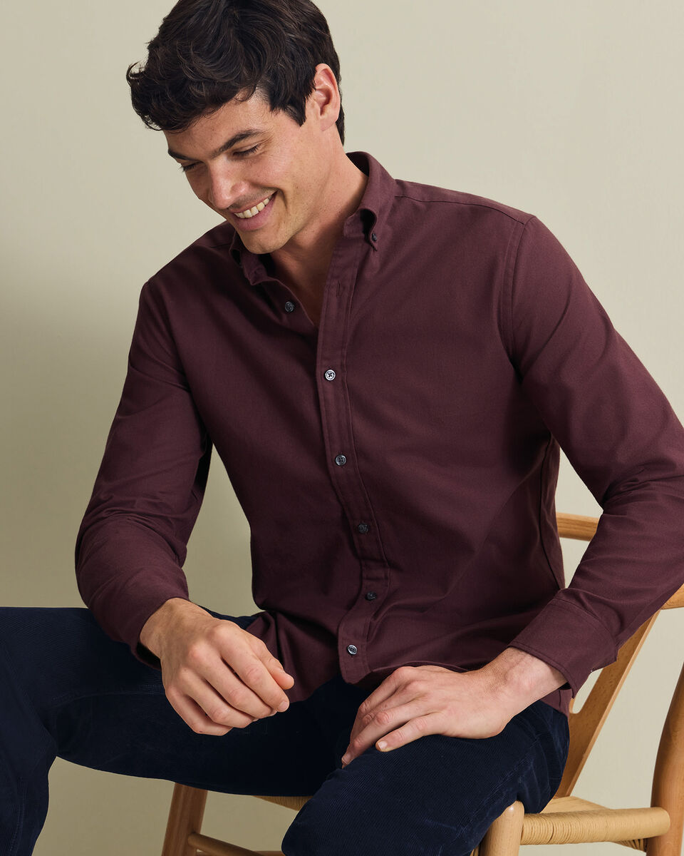 Brushed Flannel Shirt - Burgundy