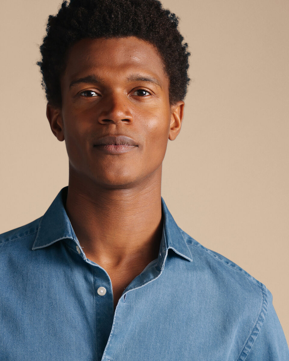 Spread Collar Denim Shirt Ocean Blue Charles Tyrwhitt
