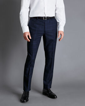 Prince of Wales Check Suit Trousers - French Blue