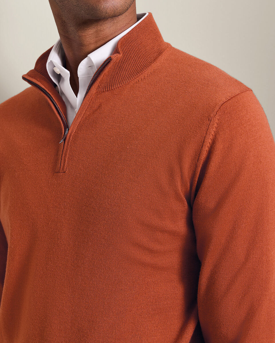 Pure Merino Quarter Zip Jumper - Orange