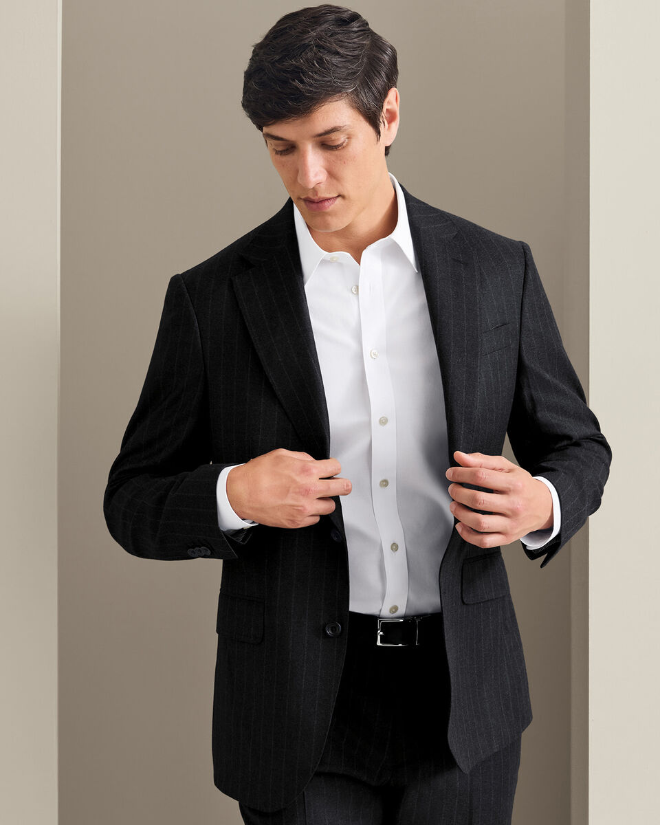 Italian Flannel Stripe Suit Jacket - Charcoal Grey
