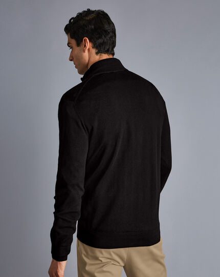 Merino Zip Neck Sweater - Black