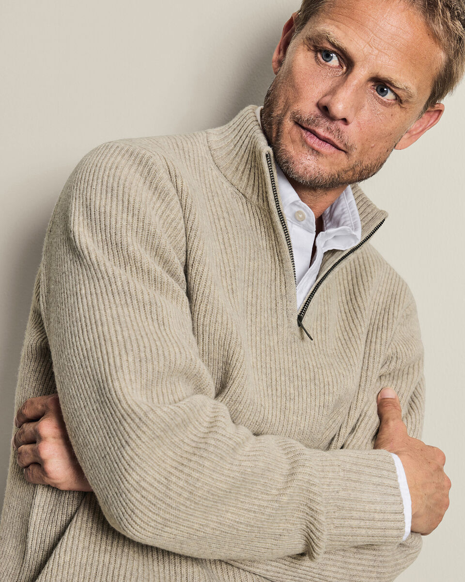 Chunky Pure Merino Zip Neck Jumper - Oatmeal
