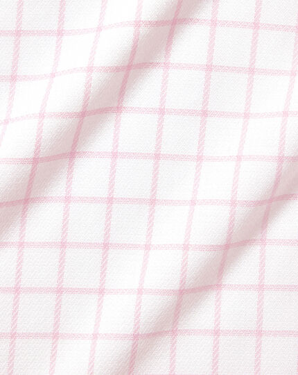 Spread Collar Non-Iron Henley Weave Check Shirt - Light Pink