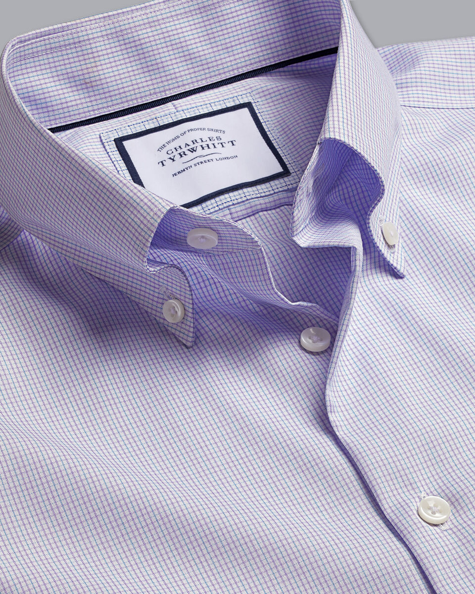 Button-Down Collar Non-Iron Check Shirt - Lilac Purple | Charles Tyrwhitt