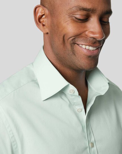 Semi-Cutaway Collar Egyptian Cotton Poplin Shirt - Green