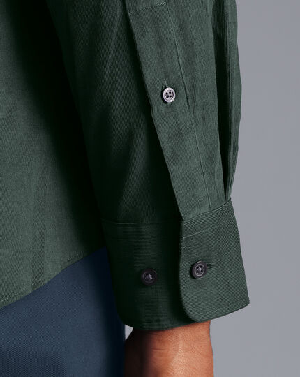Spread Collar Fine Corduroy Shirt - Dark Green