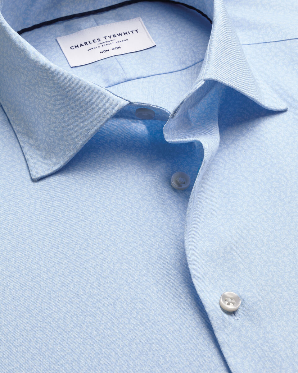 Non-Iron Stretch Print Shirt - Sky Blue
