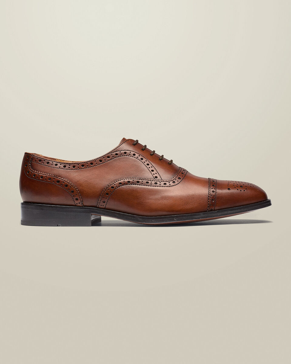 Leather Oxford Brogue Shoes - Chestnut