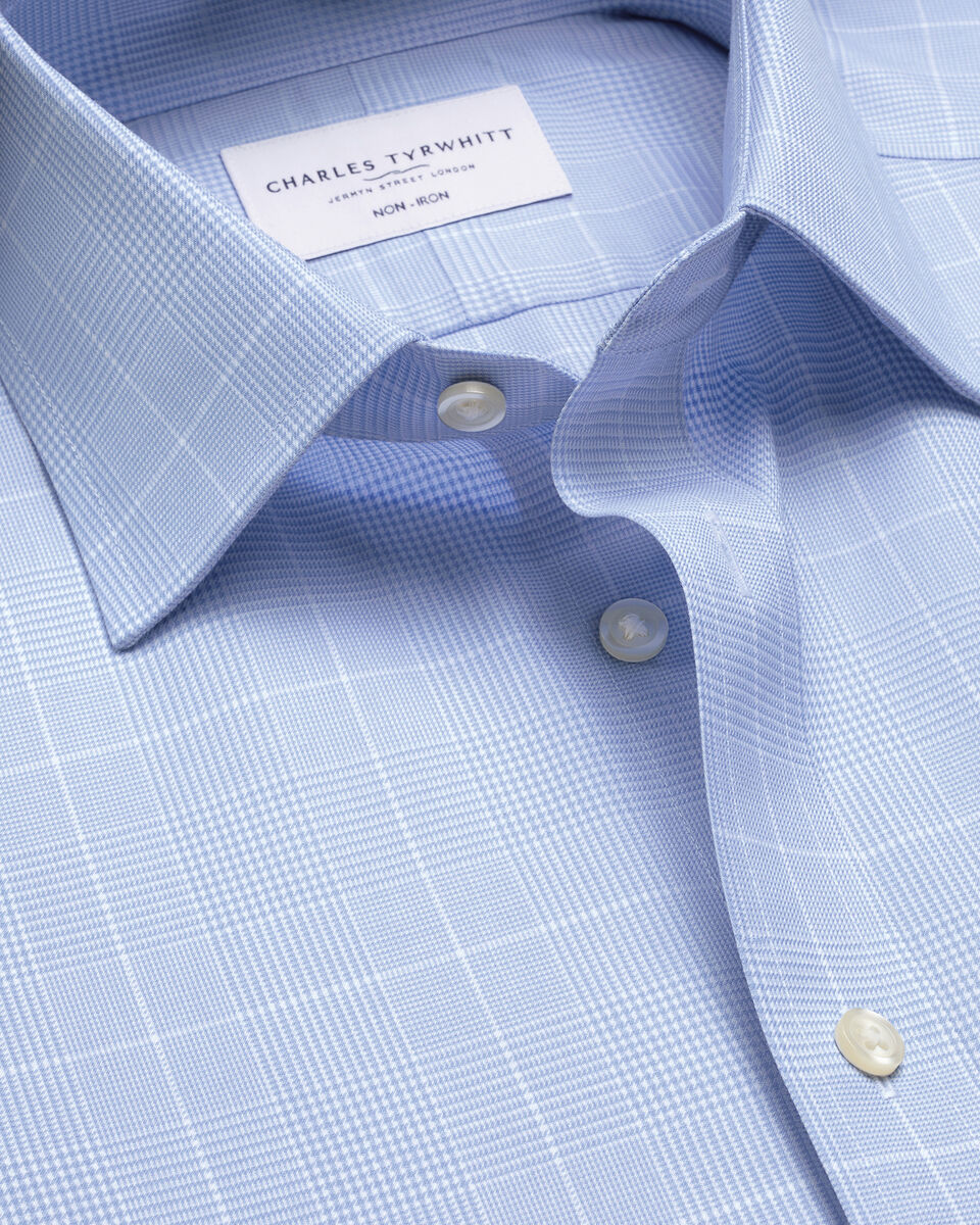 B&uuml;gelfreies Twill-Hemd mit Prince-of-Wales-Karos&nbsp;- Himmelblau