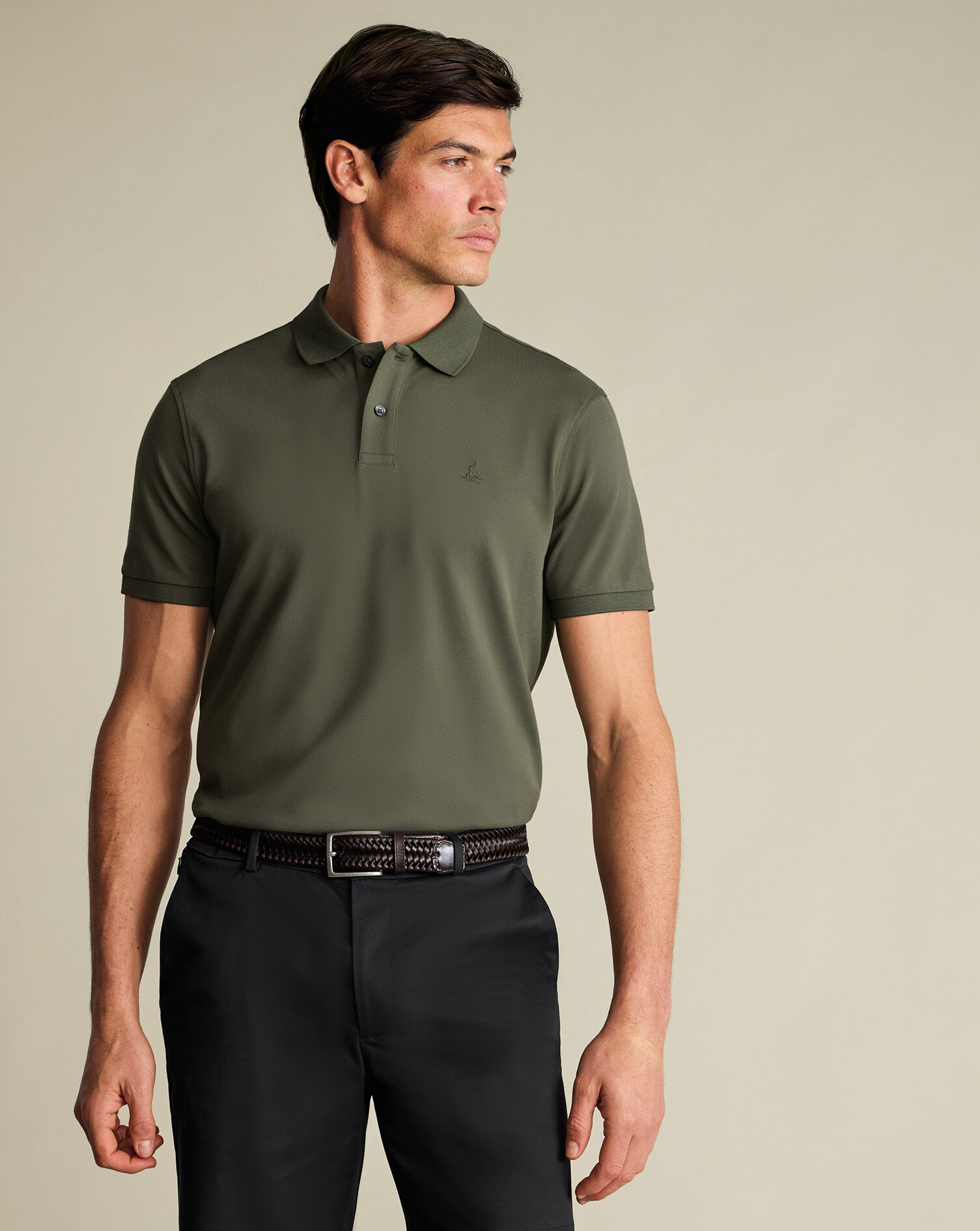 Basic Polo Shirt カーキ Pique Polo - Olive Green | Charles Tyrwhitt US