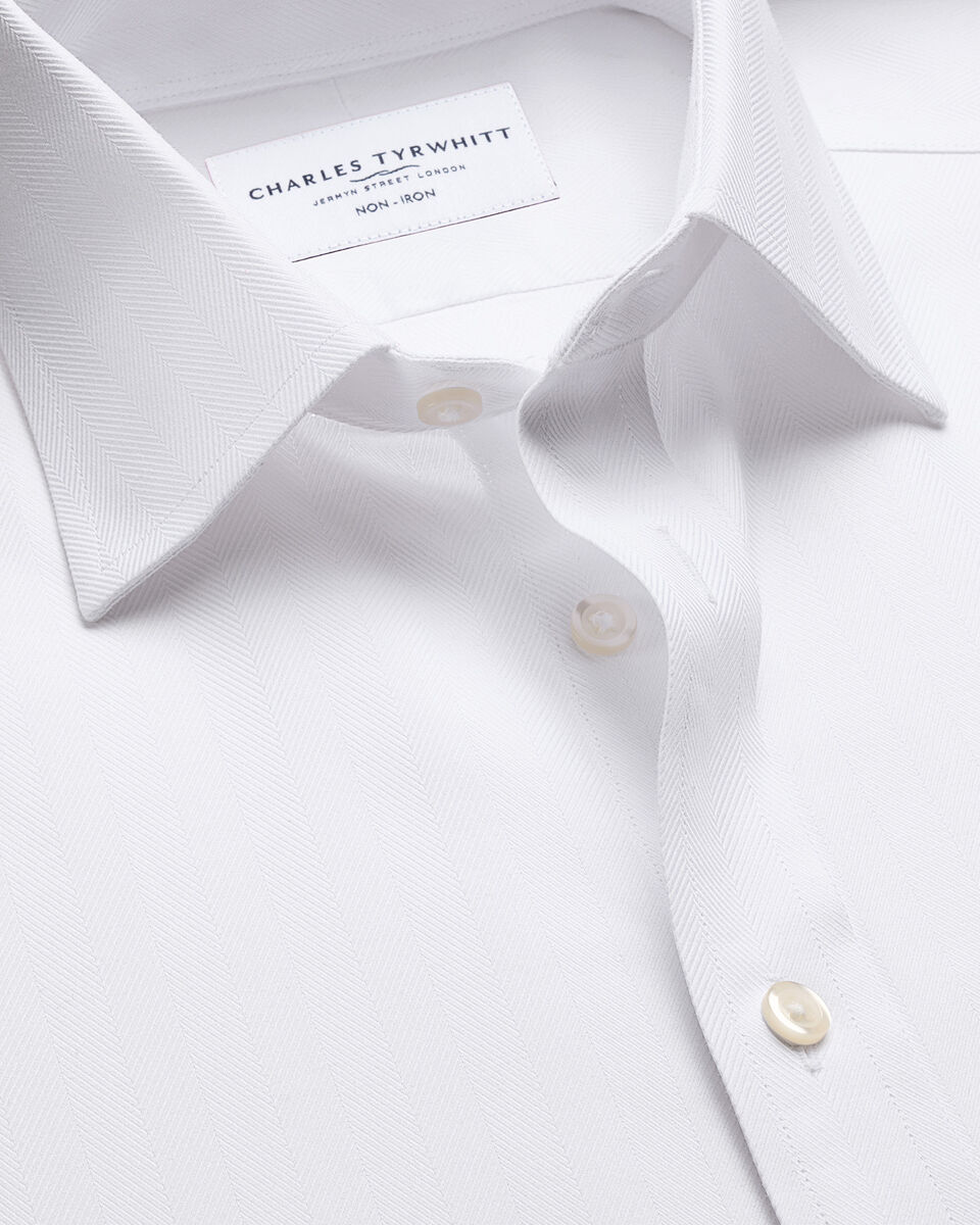 Non-Iron Herringbone Shirt - White
