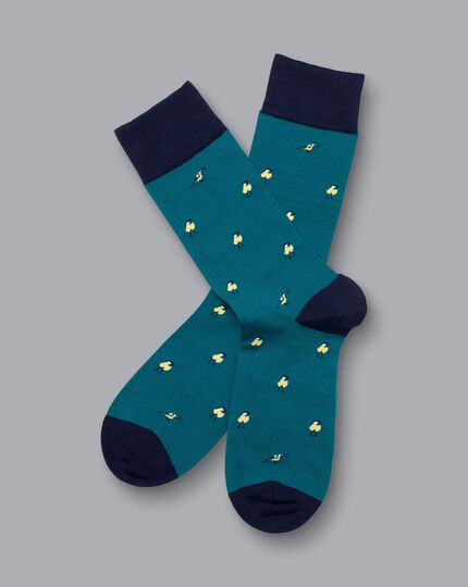 Socken mit „Ein Vögelchen hat mir erzählt“-Motiv - Aquamarin