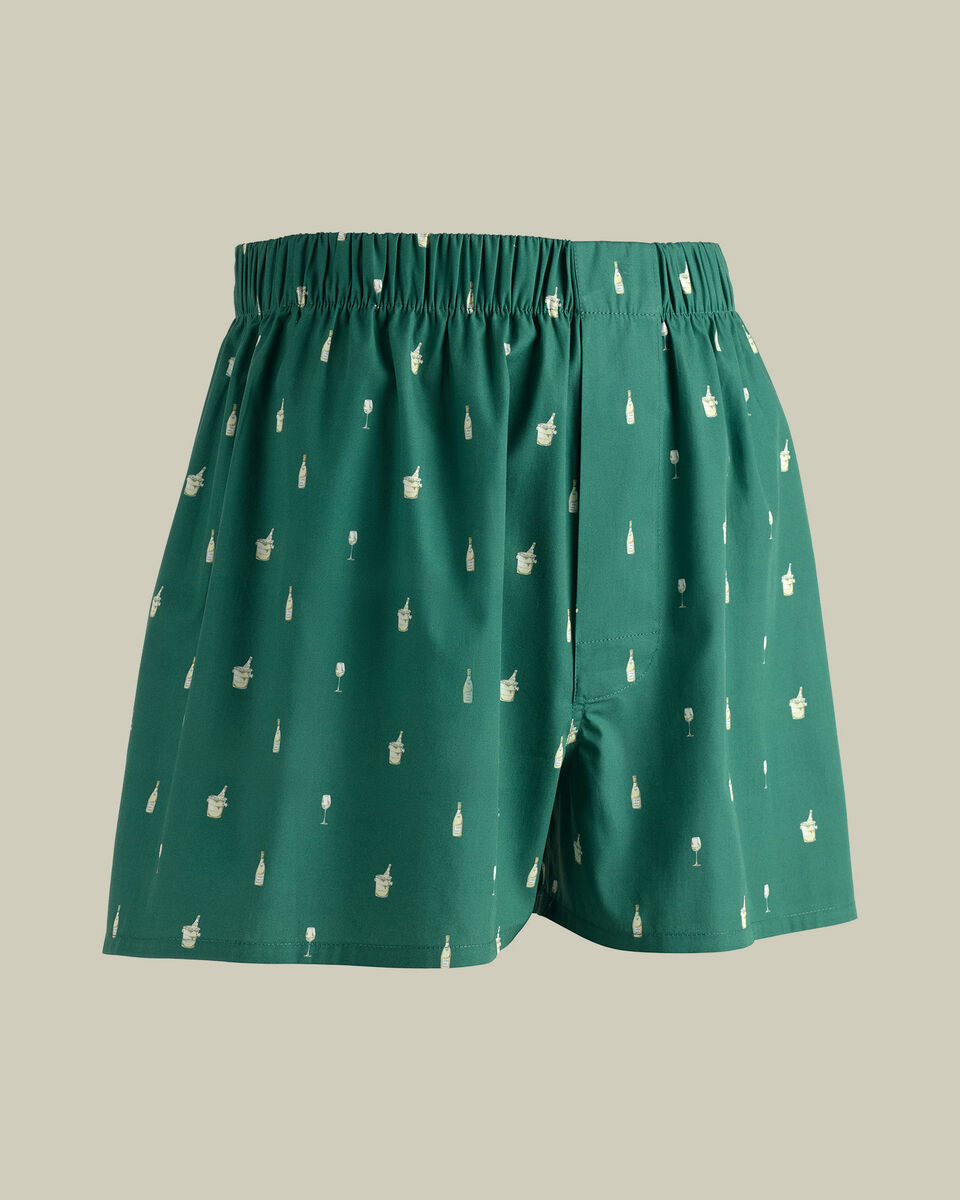 Woven Wine Bottle Print Boxers - Bright Green