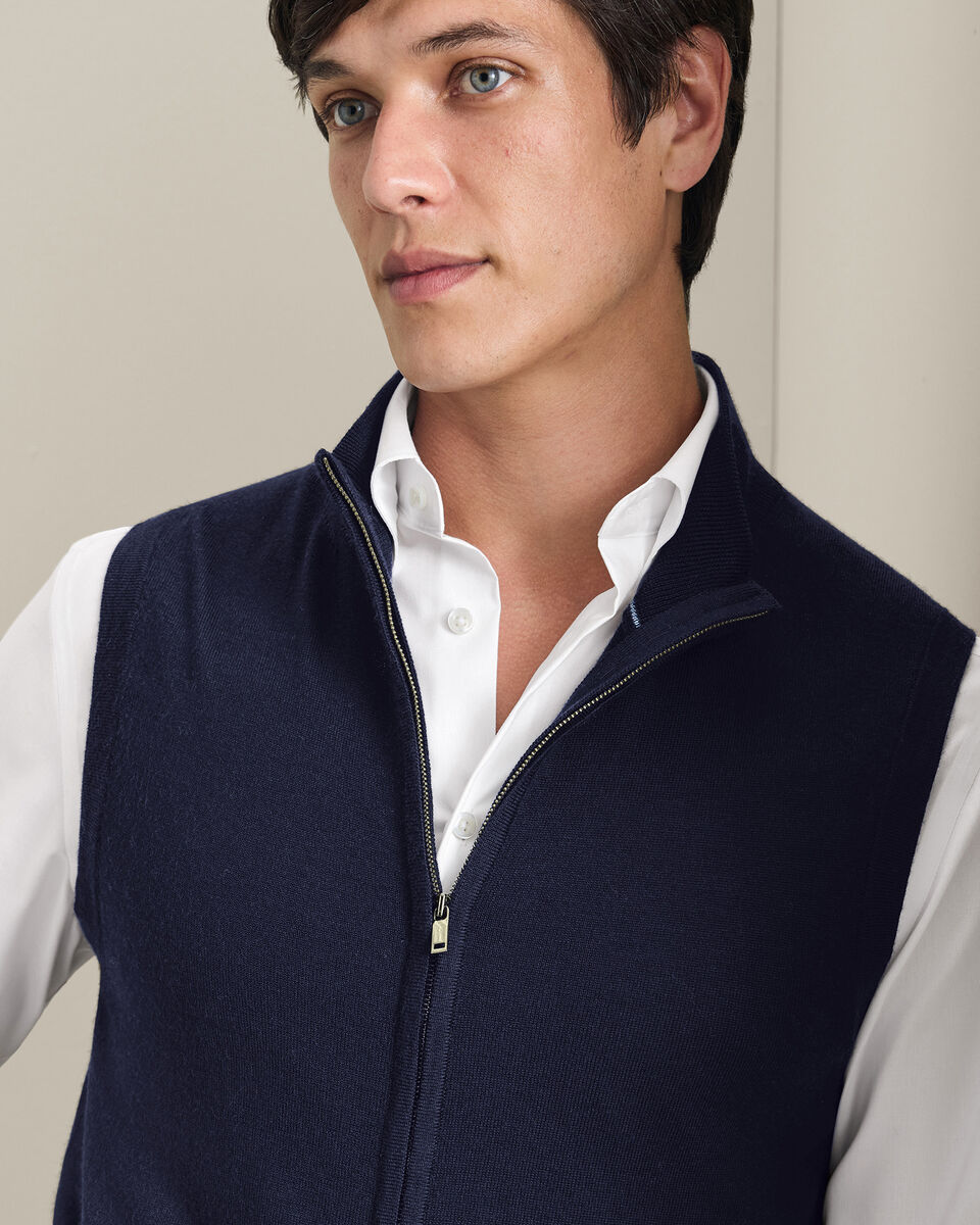 Pure Merino Zip Through Vest - Navy
