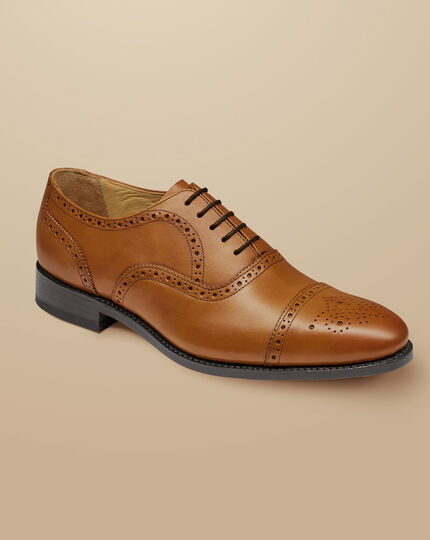 Leather Oxford Brogue Shoes - Tobacco Brown