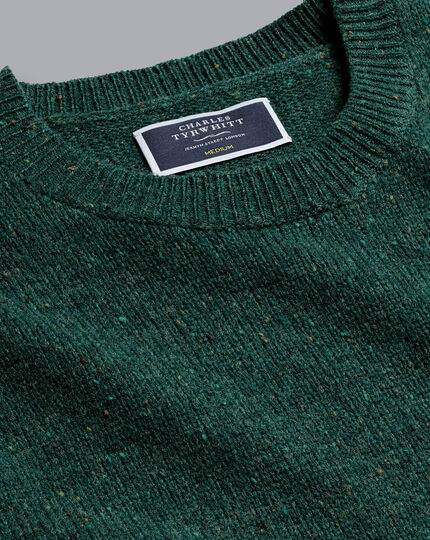 Merino Donegal Chunky Crew Neck Sweater - Teal Green