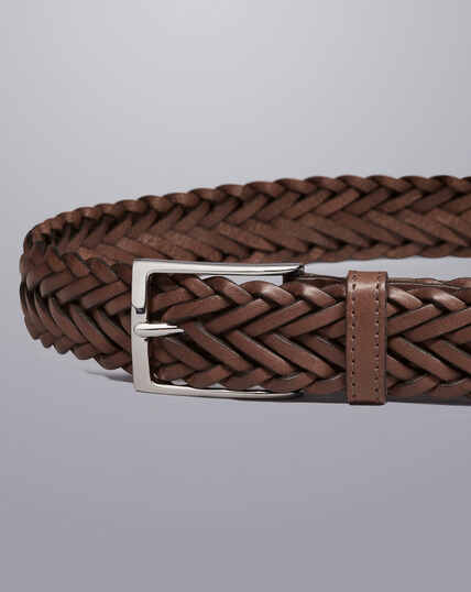 Chocolate Brown Leather Made In England Plait Belt