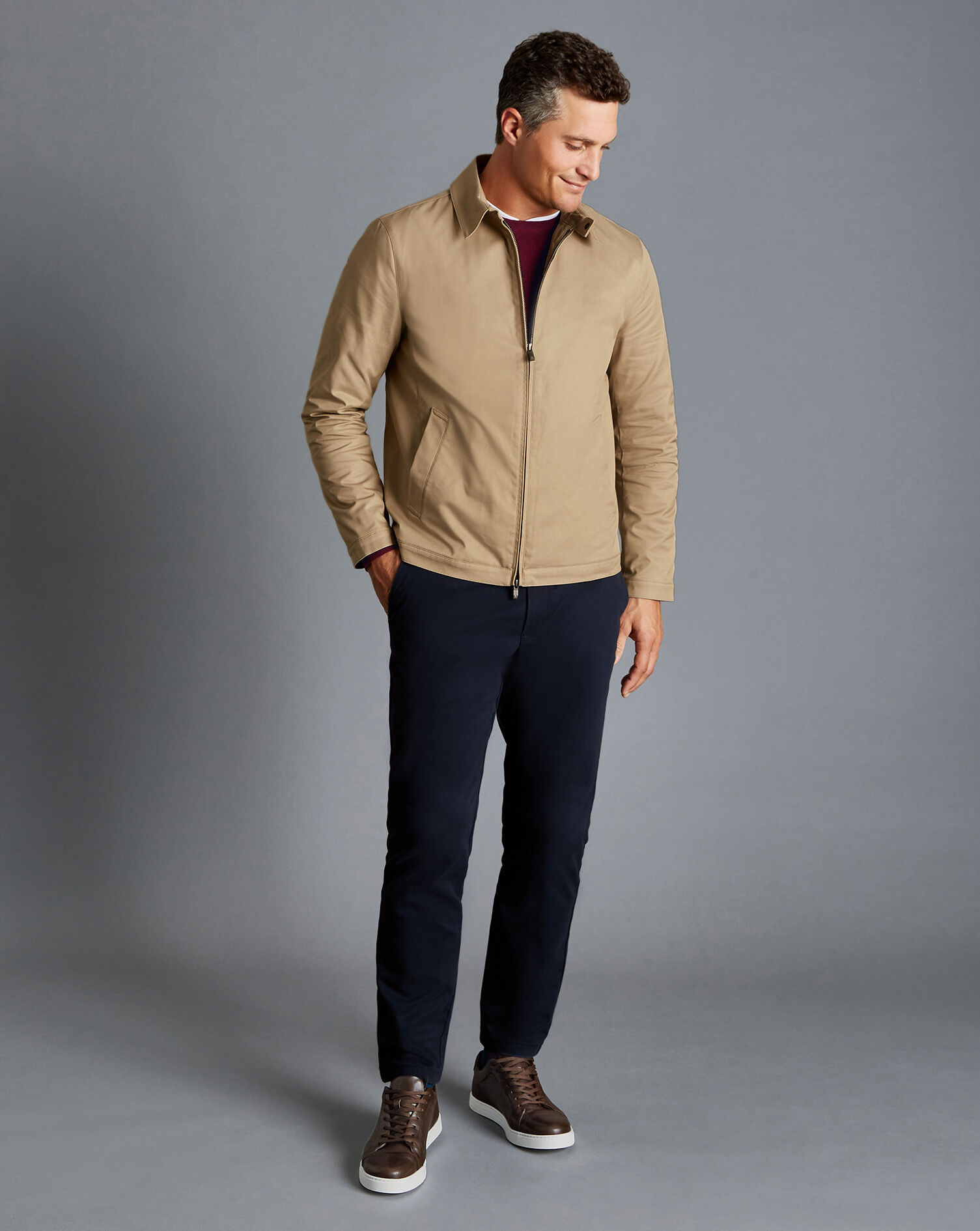 Fall Collar Harrington Jacket - Tan 