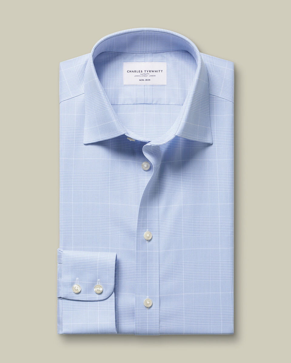 B&uuml;gelfreies Twill-Hemd mit Prince-of-Wales-Karos&nbsp;- Himmelblau