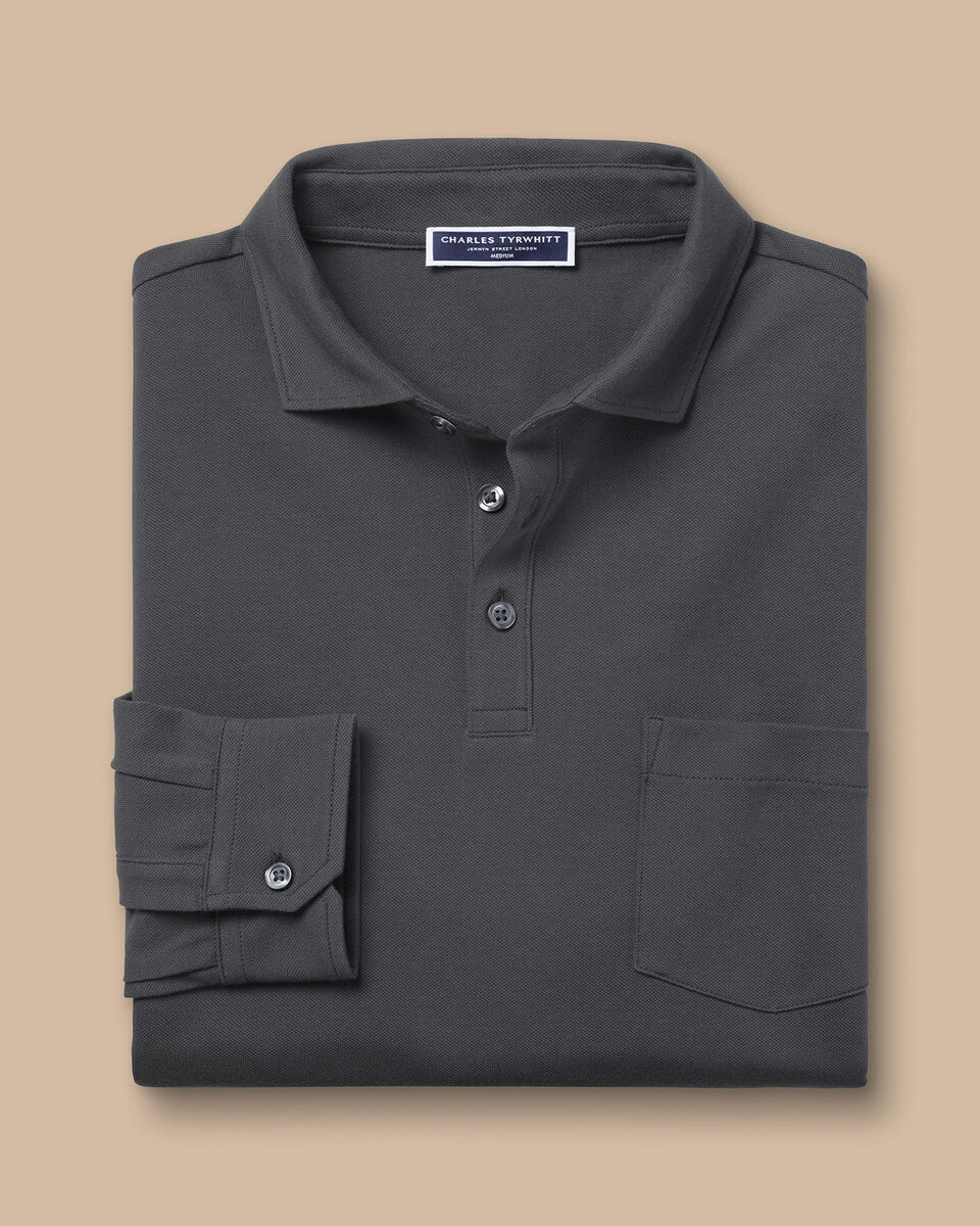 Long Sleeve Pique Polo - Charcoal Grey